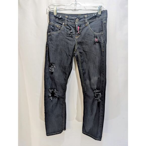 Athleta Women’s Size 2 Dark Wash Distressed Denim Cropped Jeans Style 405055 - Picture 1 of 7
